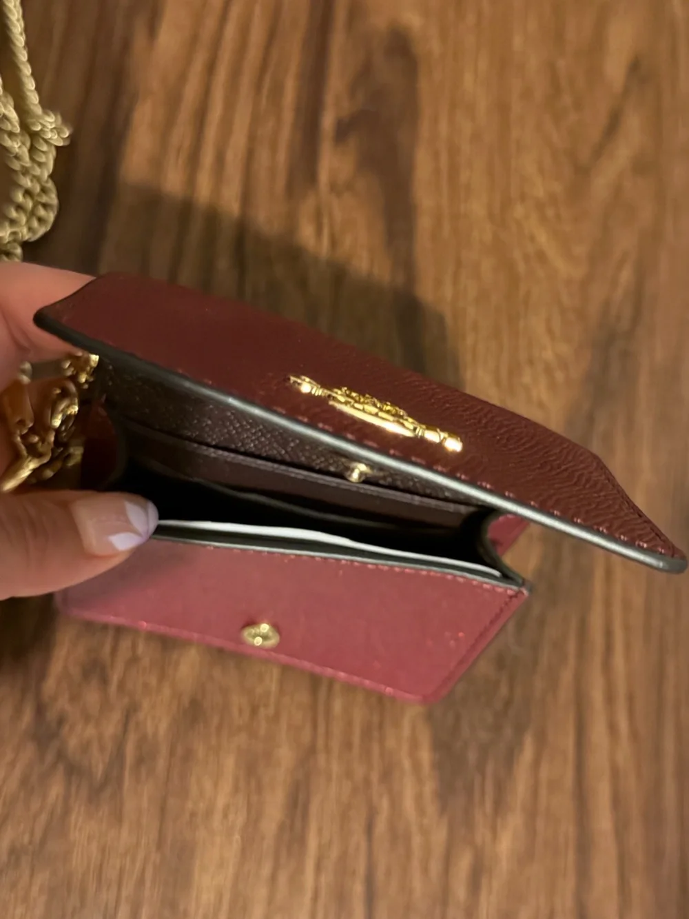 Coach Crossbody Wallet in Deep Berry with Gold Chain